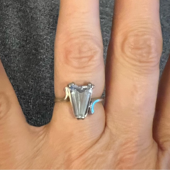 Unique Art Deco Aquamarine Blue Ring - US size 5/White Gold - Picture 3 of 4